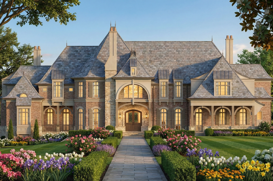 Exterior - Front Elevation 4 for European House Plan #119-167 - 5 bed, 6.5 bath