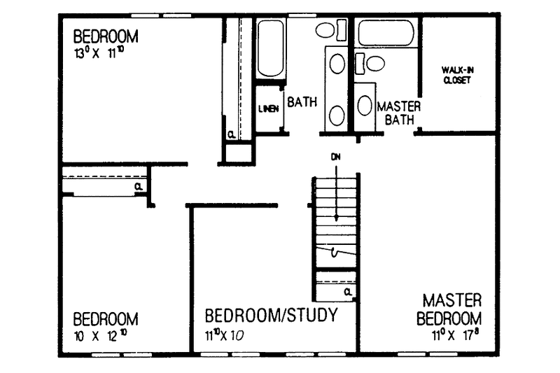 Architectural House Design - Floor Plan - Upper Floor for Colonial House Plan #72-1026 - 4 bed, 2.5 bath