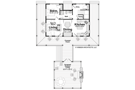 Floor Plan - Main Floor for Log House Plan #928-281 - 2 bed, 2 bath