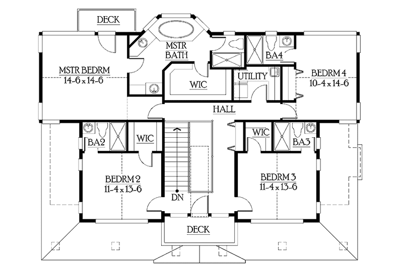 Home Plan - Floor Plan - Upper Floor for Craftsman House Plan #132-465 - 5 bed, 5.5 bath
