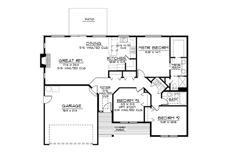 Dream House Plan - Floor Plan - Main Floor for Country House Plan #997-11 - 3 bed, 2 bath