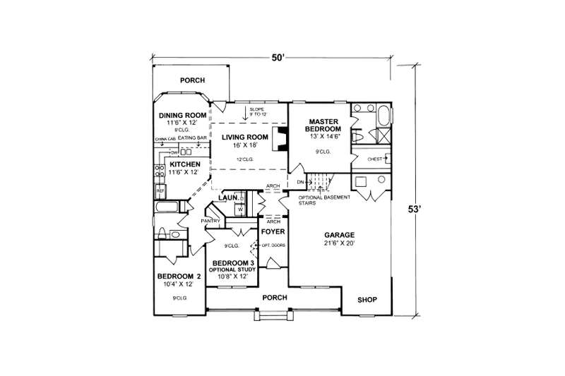 Home Plan - Floor Plan - Main Floor for Traditional House Plan #20-327 - 3 bed, 2 bath