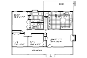 Floor Plan - Main Floor for Ranch House Plan #47-914 - 3 bed, 2 bath