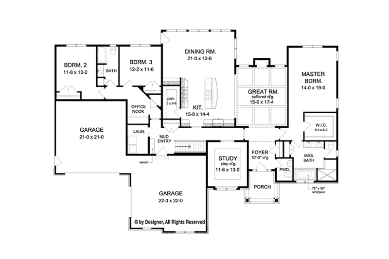 Architectural House Design - Floor Plan - Main Floor for Craftsman House Plan #1010-111 - 3 bed, 2.5 bath