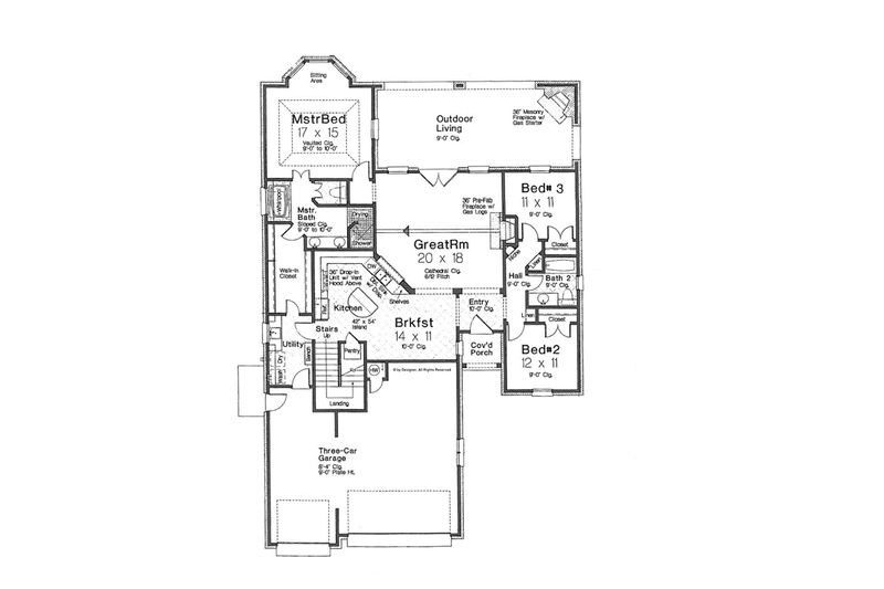 Home Plan - Floor Plan - Main Floor for European House Plan #310-1265 - 3 bed, 2 bath