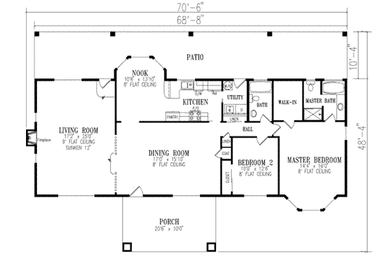Floor Plan - Main Floor for Adobe / Southwestern House Plan #1-395 - 2 bed, 2 bath