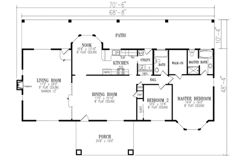 Dream House Plan - Floor Plan - Main Floor for Adobe / Southwestern House Plan #1-395 - 2 bed, 2 bath