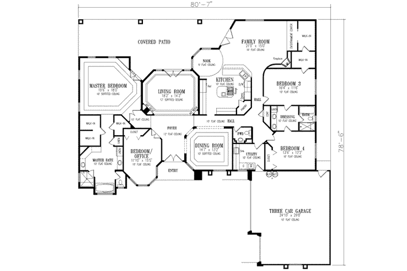 Dream House Plan - Floor Plan - Main Floor for Mediterranean House Plan #1-785 - 4 bed, 2.5 bath