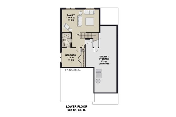 Floor Plan - Lower Floor for Modern House Plan #51-1501 - 3 bed, 2 bath