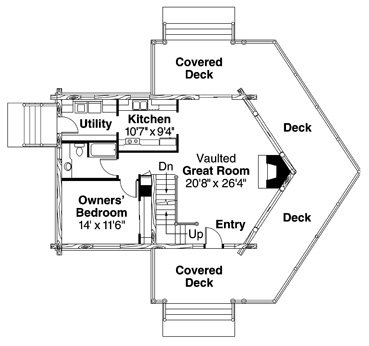 Floor Plan - Main Floor 1 for Log House Plan #124-503 - 3 bed, 2 bath