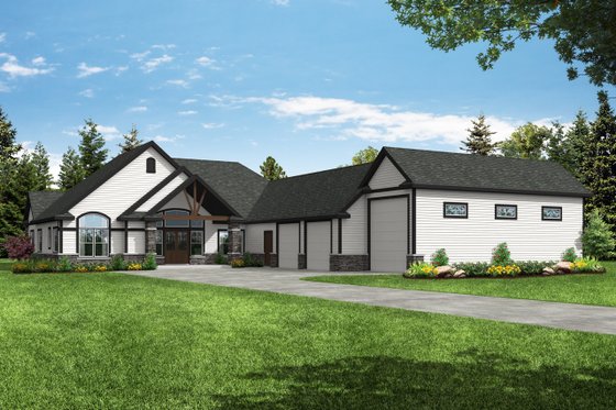 Exterior - Front Elevation 3 for Craftsman House Plan #124-1182 - 2 bed, 2.5 bath