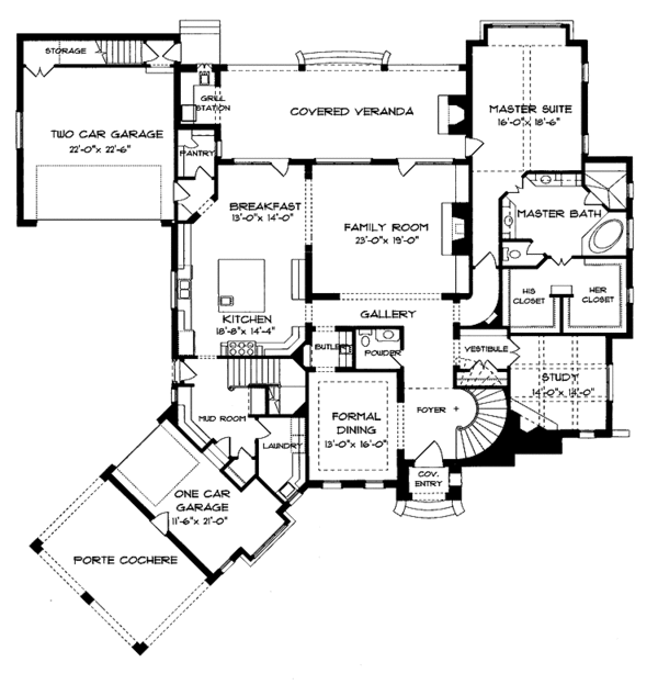 Architectural House Design - Tudor Floor Plan - Main Floor Plan #413-902