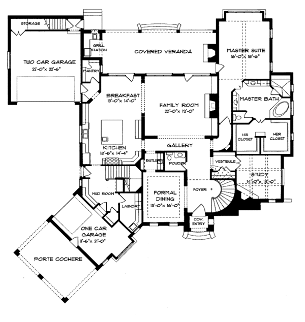 House Blueprint - Tudor Floor Plan - Main Floor Plan #413-902
