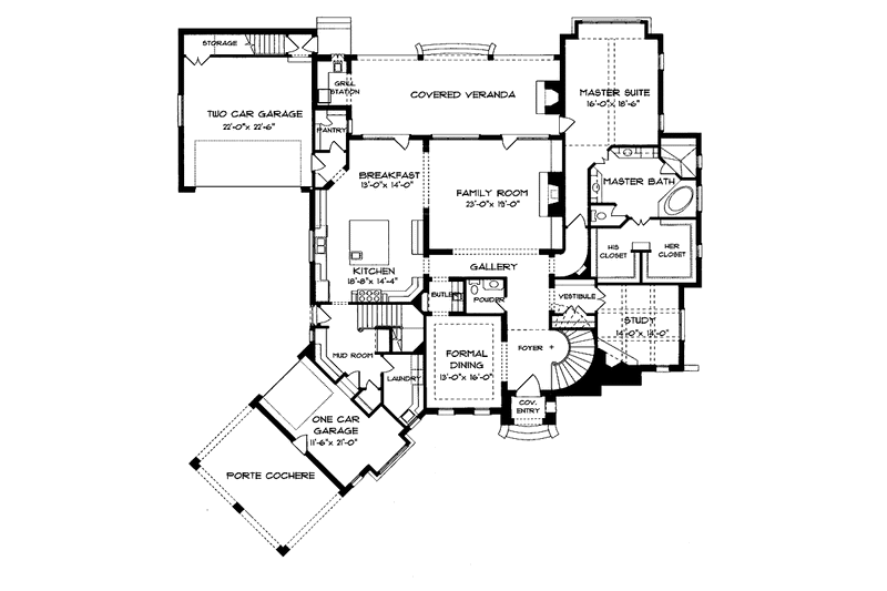 House Design - Floor Plan - Main Floor for Tudor House Plan #413-902 - 4 bed, 4.5 bath