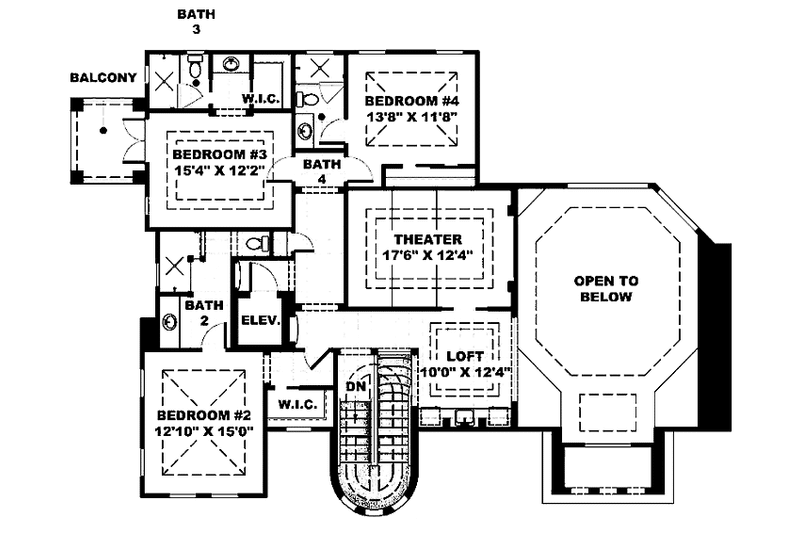 Home Plan - Floor Plan - Upper Floor for Mediterranean House Plan #1017-39 - 4 bed, 5.5 bath