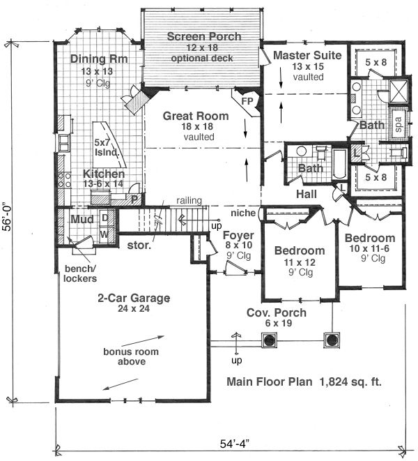 Craftsman Floor Plan - Main Floor Plan #51-516