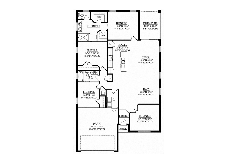 House Blueprint - Floor Plan - Main Floor for Mediterranean House Plan #1058-70 - 3 bed, 2 bath