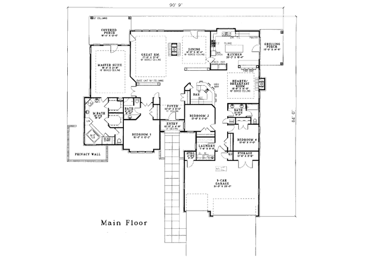 Home Plan - Floor Plan - Main Floor for European House Plan #17-2351 - 4 bed, 3 bath