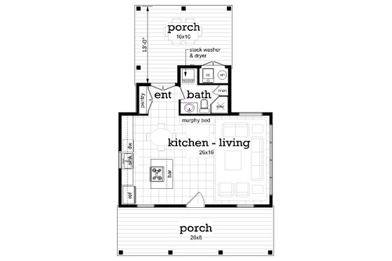Floor Plan - Main Floor for Cottage House Plan #45-605, 1 bath