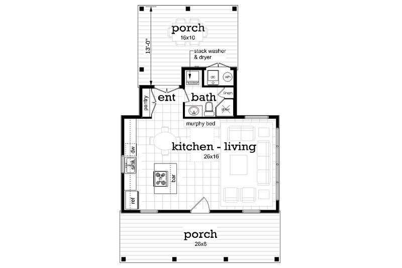 House Plan Design - Floor Plan - Main Floor for Cottage House Plan #45-605, 1 bath