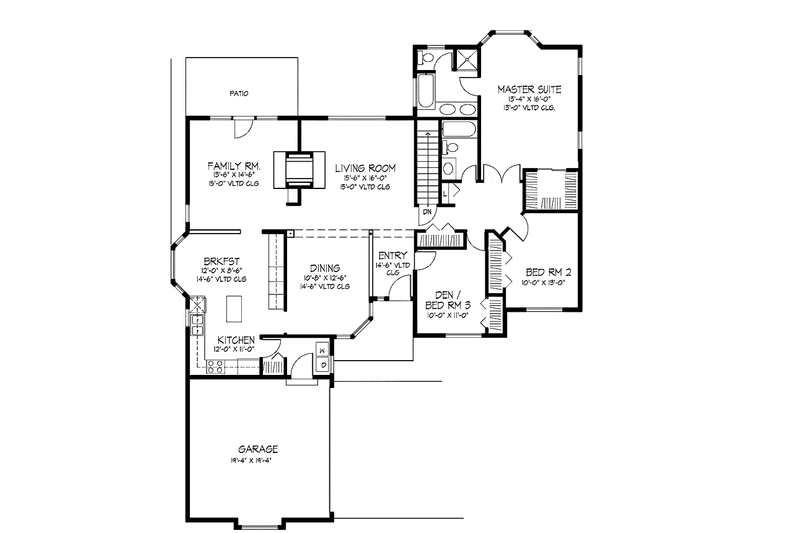 Architectural House Design - Floor Plan - Main Floor for Ranch House Plan #320-950 - 2 bed, 2 bath