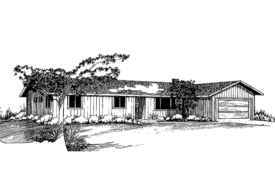Exterior - Front Elevation 3 for Ranch House Plan #60-885 - 3 bed, 2.5 bath
