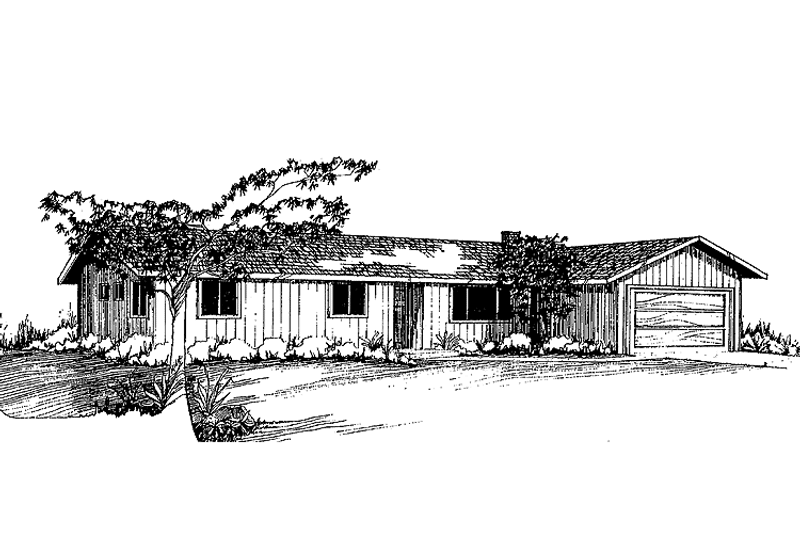 House Blueprint - Exterior - Front Elevation 3 for Ranch House Plan #60-885 - 3 bed, 2.5 bath