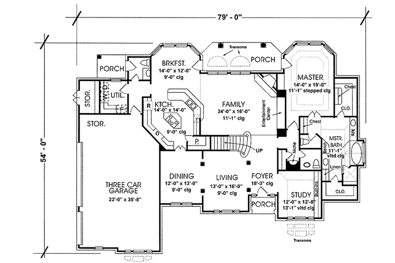 House Blueprint - Floor Plan - Main Floor for Country House Plan #974-50 - 4 bed, 3 bath