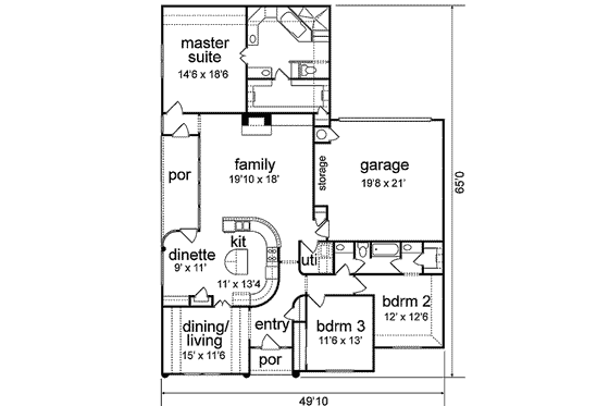 Floor Plan - Main Floor for Traditional House Plan #84-179 - 3 bed, 2 bath