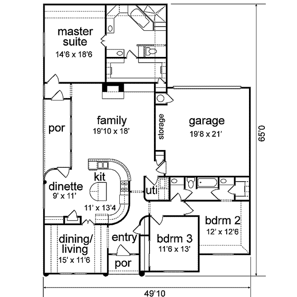 Floor Plan - Main Floor for Traditional House Plan #84-179 - 3 bed, 2 bath