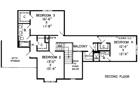 Floor Plan - Upper Floor for European House Plan #312-268 - 4 bed, 3.5 bath