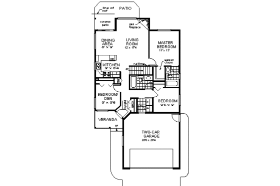 Floor Plan - Main Floor for Ranch House Plan #18-1029 - 3 bed, 2 bath