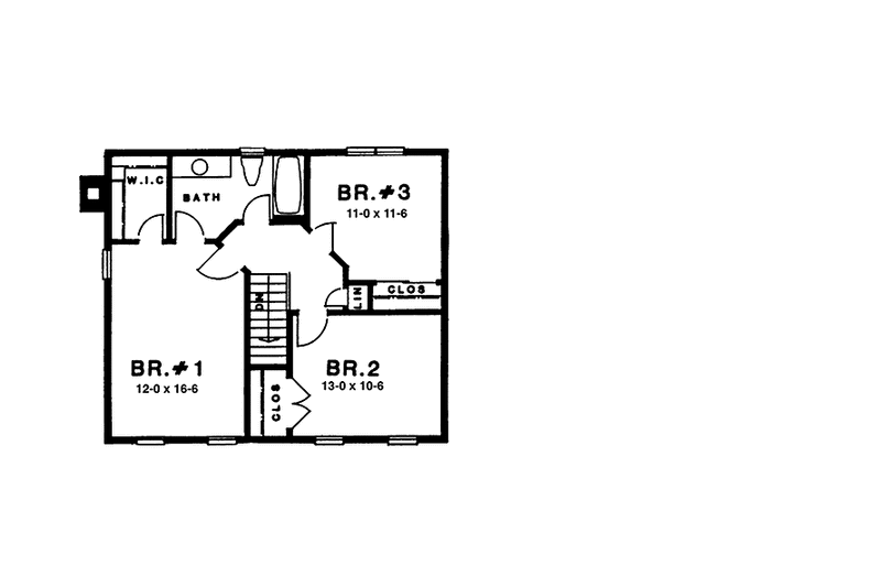 Home Plan - Floor Plan - Upper Floor for Country House Plan #1001-132 - 3 bed, 1.5 bath