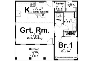 Floor Plan - Main Floor for Cottage House Plan #455-522 - 1 bed, 1 bath