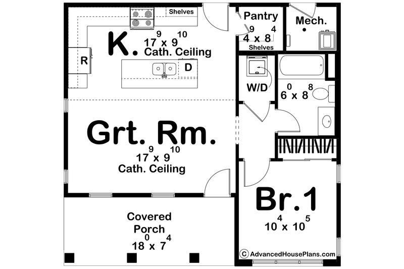 House Blueprint - Floor Plan - Main Floor for Cottage House Plan #455-522 - 1 bed, 1 bath