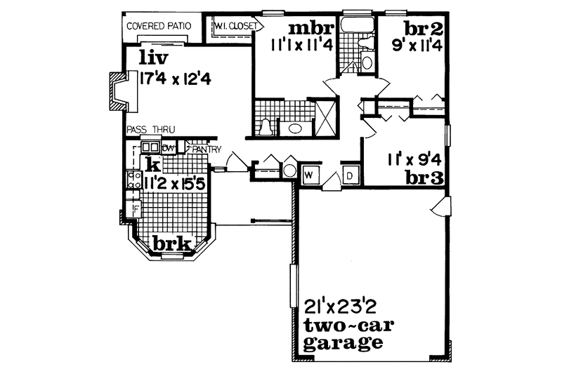 Home Plan - Floor Plan - Main Floor for Ranch House Plan #310-998 - 3 bed, 2 bath