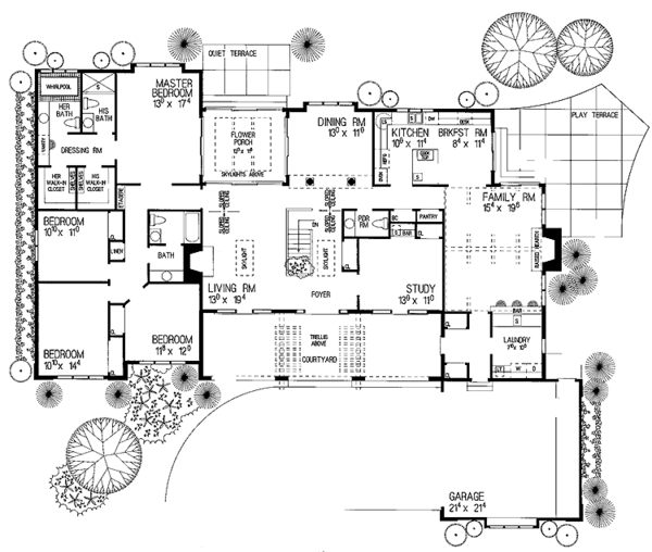 Architectural House Design - Mediterranean Floor Plan - Main Floor Plan #72-856
