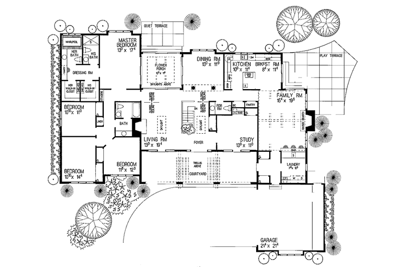 Home Plan - Floor Plan - Main Floor for Mediterranean House Plan #72-856 - 4 bed, 3.5 bath
