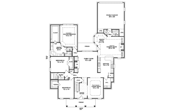 Floor Plan - Main Floor for Southern House Plan #81-378 - 4 bed, 3.5 bath