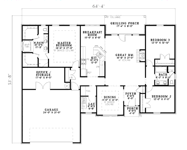 Home Plan - Southern Floor Plan - Main Floor Plan #17-2339