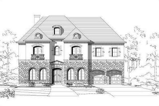 Exterior - Front Elevation for European House Plan #411-319 - 3 bed, 4.5 bath