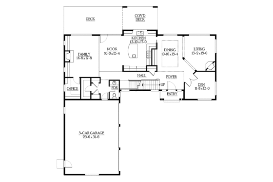 Floor Plan - Main Floor for Craftsman House Plan #132-488 - 3 bed, 2.5 bath