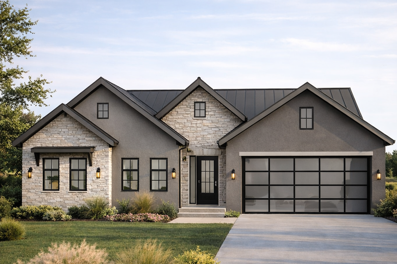 Home Plan - Exterior - Front Elevation 2 for Contemporary House Plan #1129-6 - 4 bed, 3 bath