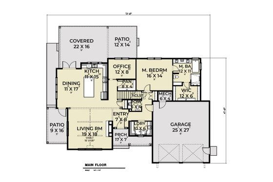 Floor Plan - Main Floor for Craftsman House Plan #1070-180 - 4 bed, 2.5 bath