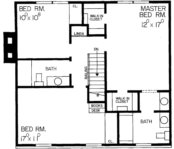 Architectural House Design - Colonial Floor Plan - Upper Floor Plan #72-652