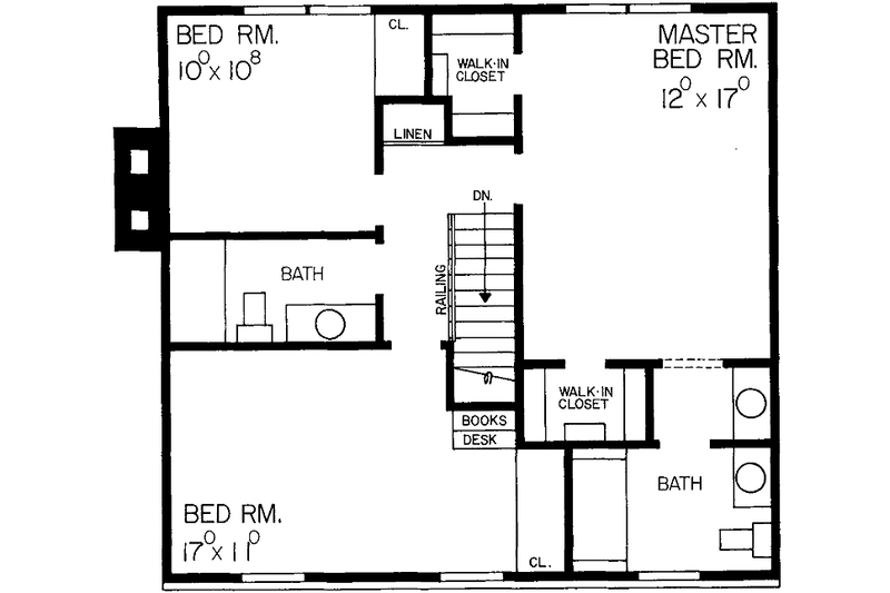 House Blueprint - Floor Plan - Upper Floor for Colonial House Plan #72-652 - 3 bed, 2.5 bath