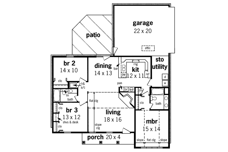 Home Plan - Floor Plan - Main Floor for Mediterranean House Plan #45-391 - 3 bed, 2 bath