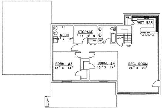 Floor Plan - Lower Floor for Traditional House Plan #117-289 - 4 bed, 3 bath