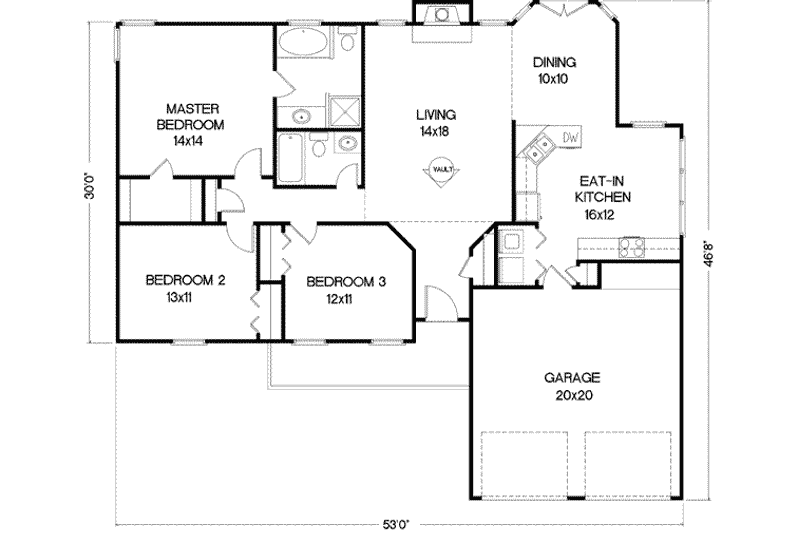 Home Plan - Floor Plan - Main Floor for Ranch House Plan #56-118 - 3 bed, 2 bath