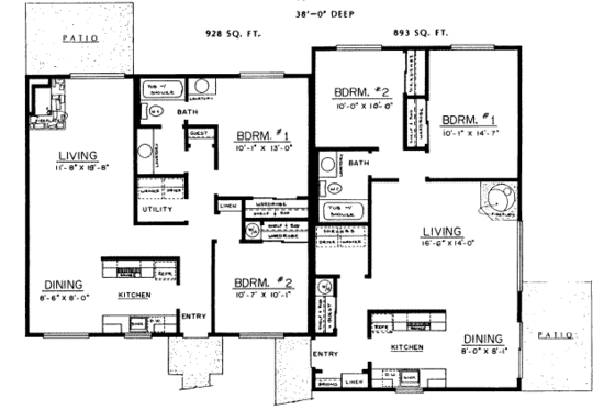 Floor Plan - Main Floor for Ranch House Plan #303-167 - 2 bed, 1 bath